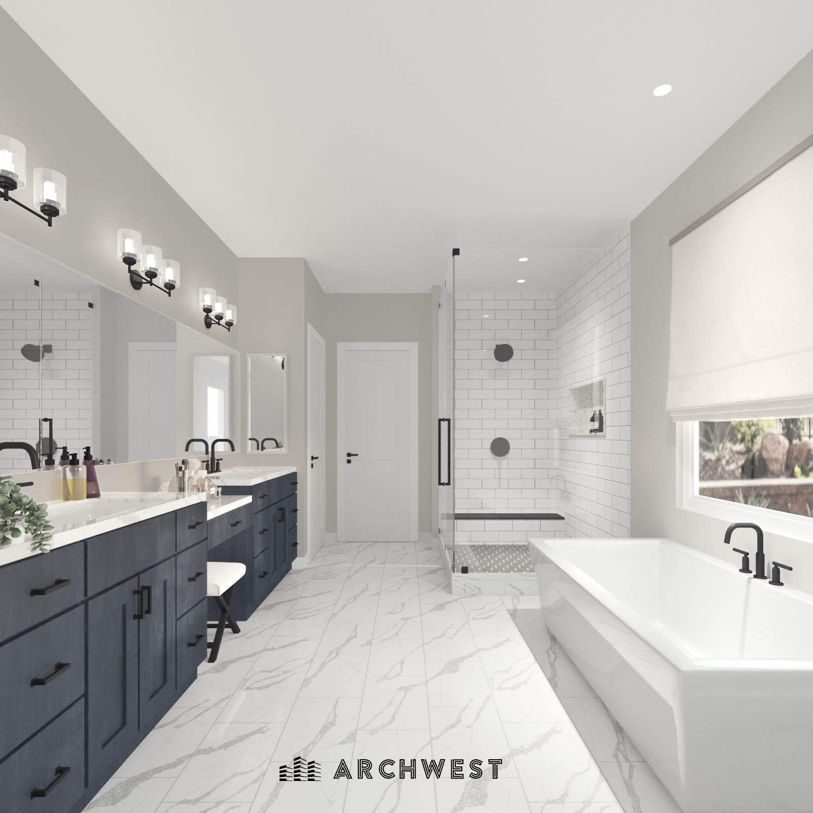 16. 3D Render of a Charcoal Theme Bathroom, Arizona, USA